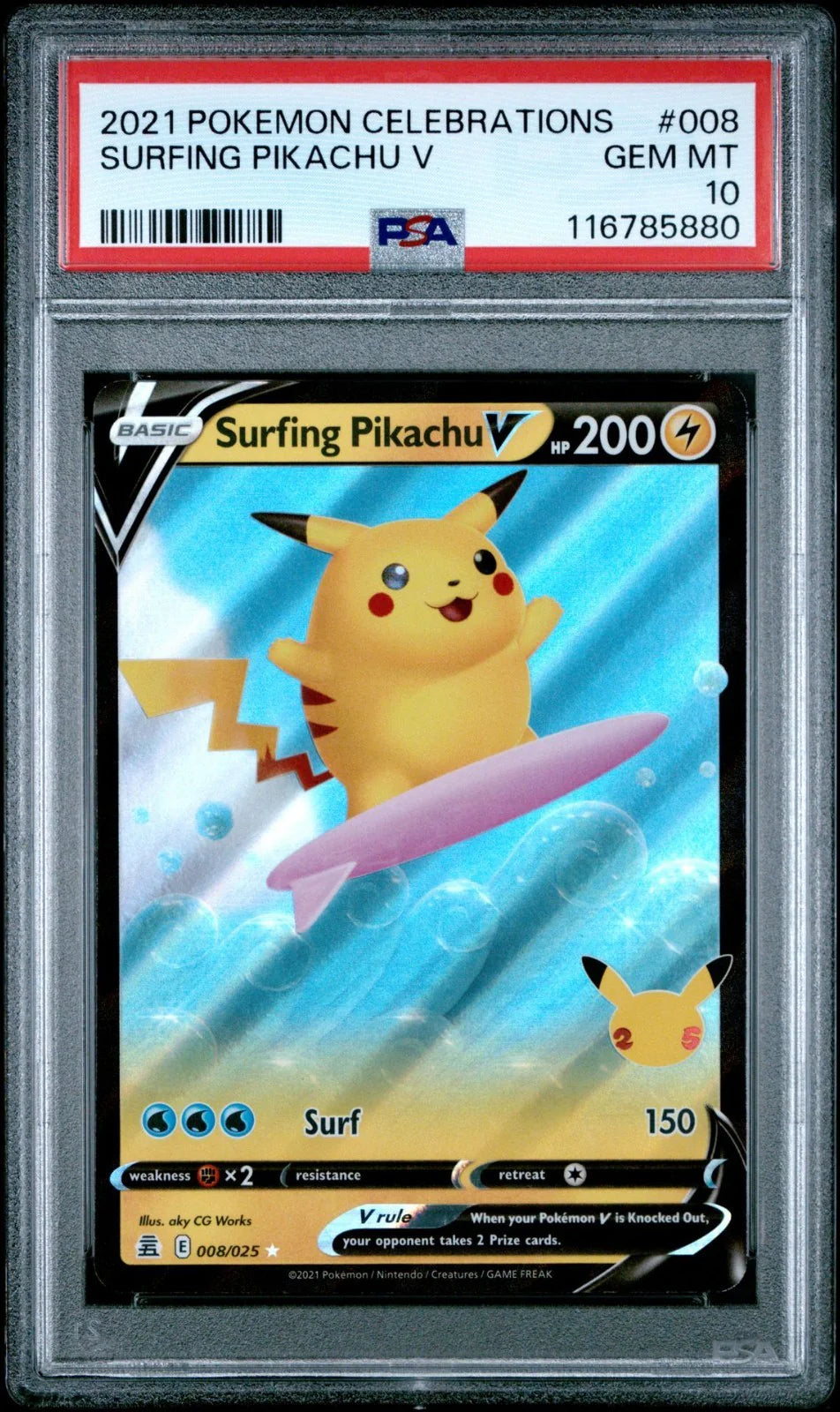 **PSA 10!* ~ SURFING PIKACHU V #008 ~ Pokemon TCG: CELEBRATIONS 25TH ANNIVERSARY (English Version)