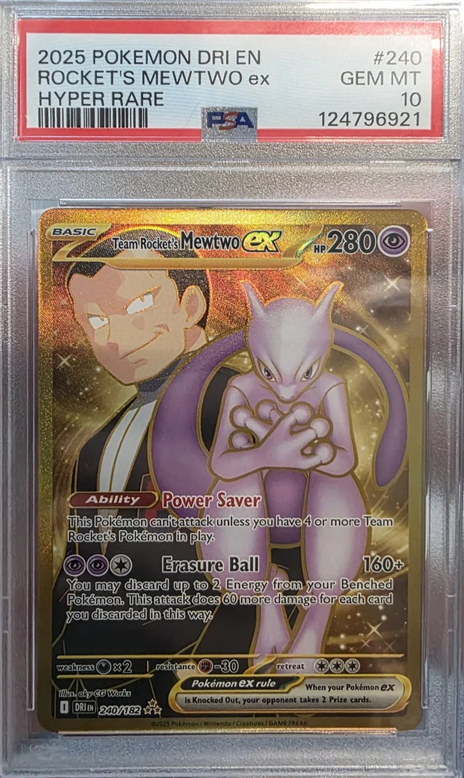 2025 POKEMON DRI EN-DESTINED RIVALS HYPER RARE TEAM ROCKET'S MEWTWO EX PSA 10