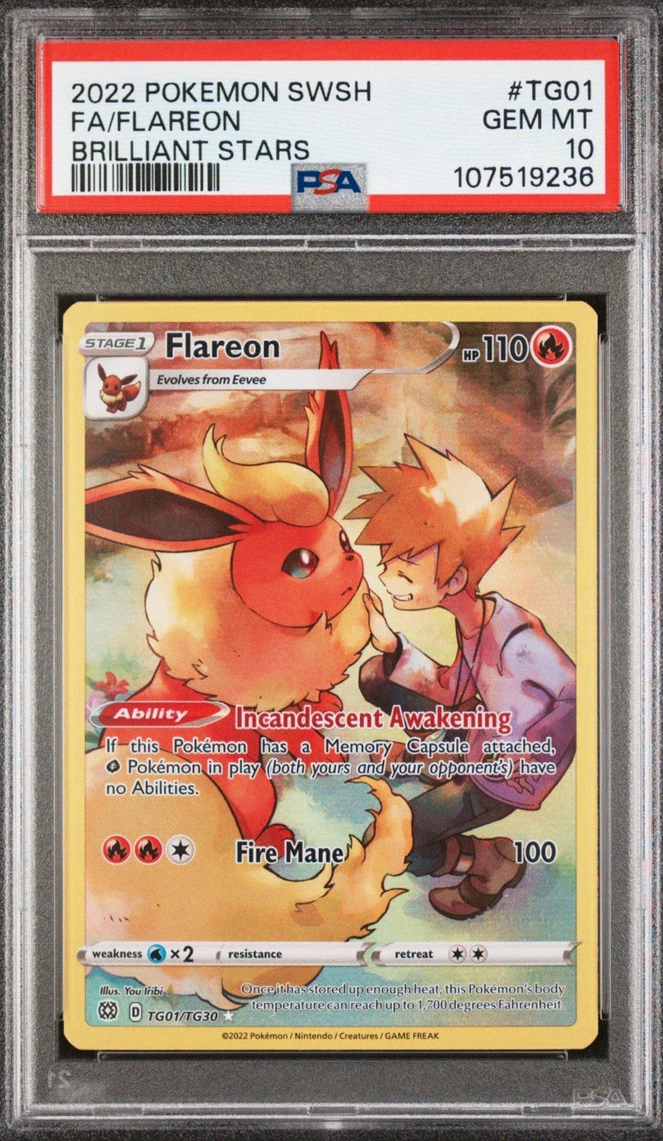 okemon Sword & Shield Brilliant Stars Flareon Trainer Gallery TG01/TG30 PSA 10