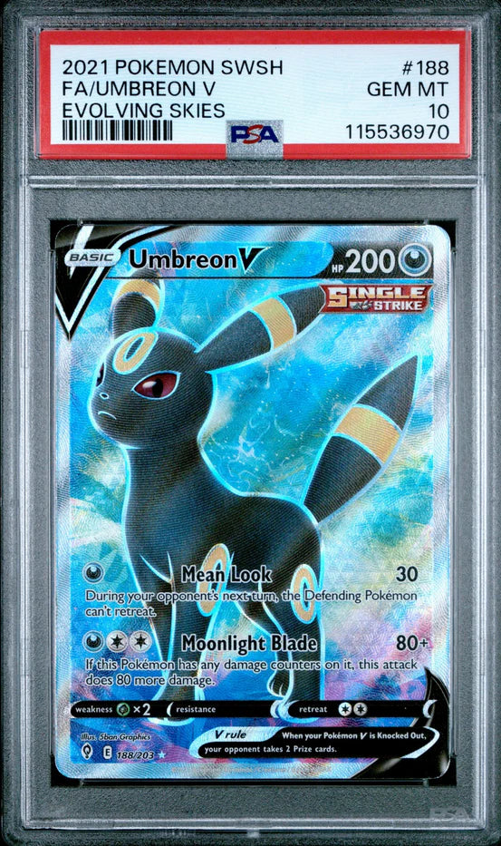 2021 POKEMON SWORD & SHIELD EVOLVING SKIES #188 FULL ART/UMBREON V PSA 10 (English Version)