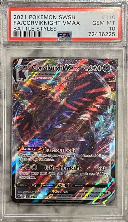 Pokemon Battle Styles Corviknight VMAX Full Art #110 PSA 10Pokemon Battle Styles Corviknight VMAX Full Art #110 PSA 10 (English Version)