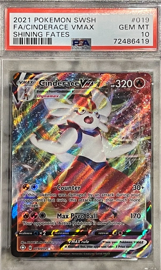 Pokemon Shining Fates Cinderace VMAX Full Art #019 PSA 10 (English Version)