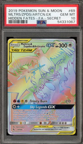 Pokemon Moltres & Zapdos & Articuno GX Hidden Fates Secret Rare FA #69 PSA 10 (English Version)