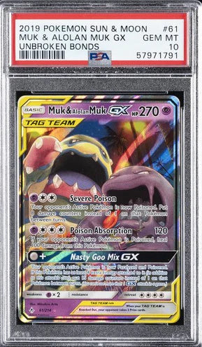 2019 POKEMON SUN & MOON UNBROKEN BONDS #61 MUK & ALOLAN MUK GX PSA 10 (English Version)