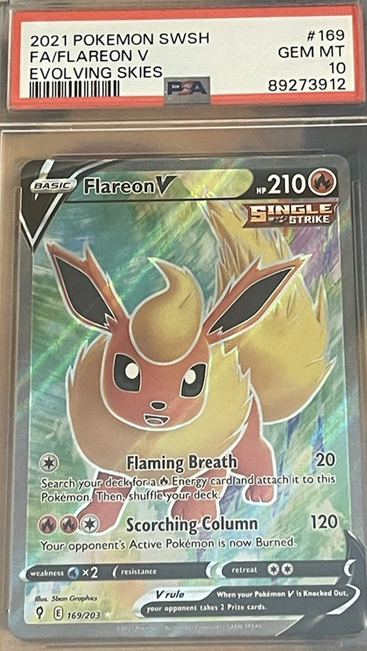 Flareon V (Full Art) 169/203 Swsh07: Evolving Skies Holo PSA 10 Pokemon