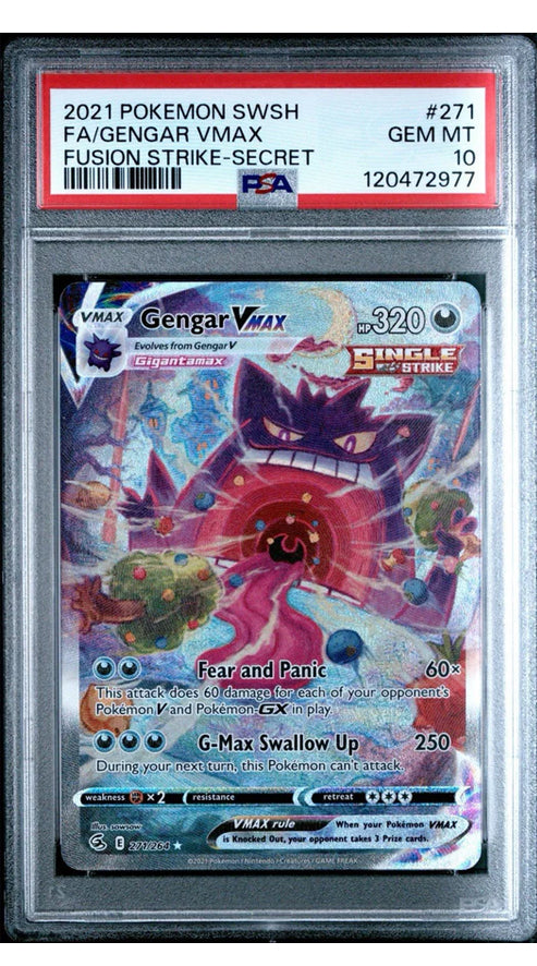 Gengar VMAX (Alternate Art Secret) 271/264 Swsh08: Fusion Strike Holo - PSA 10 (English Version)