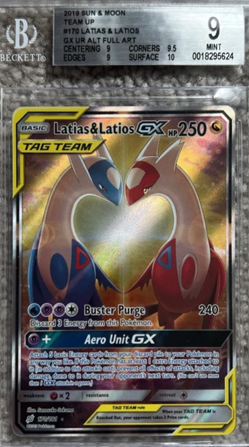 Pokemon 2019 Latias & Latios GX 170/181 Alt Art Team Up BGS 9 (.5 From Gem Mint) (English Version)