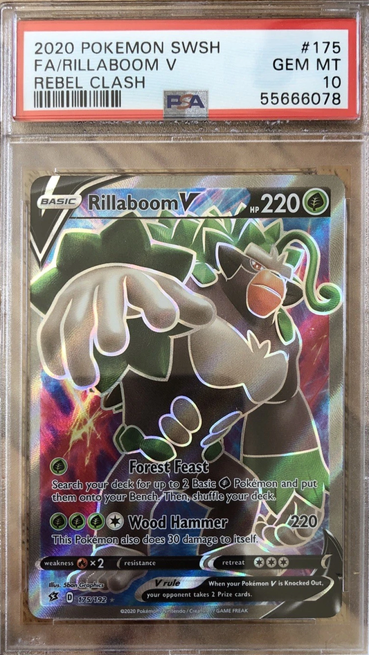 Rillaboom V 2020 Pokemon Rebel Clash 175/192 Full Art PSA 10 (English Version)