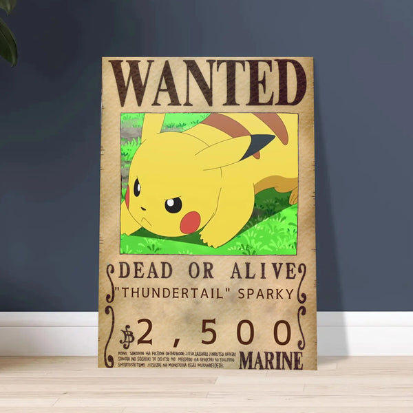 Pikachu Thunder Wanted Poster Cute Anime Wall Art