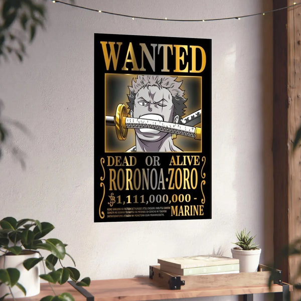 Roronoa Zoro Gold Wanted Poster Anime Wall Art