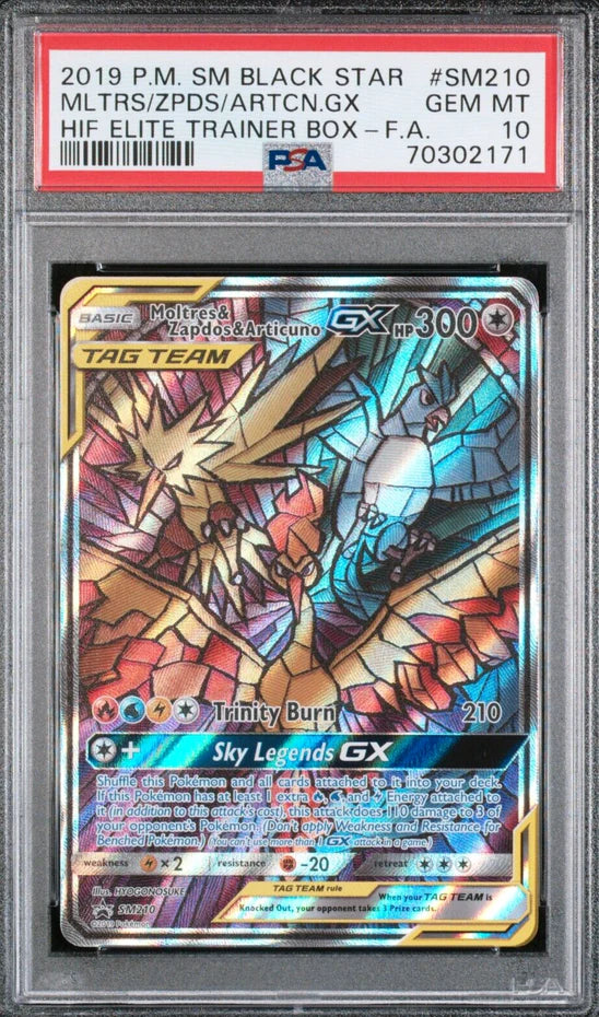 Pokemon Moltres Zapdos Articuno GX PSA 10 Hidden Fates Black Star Promo SM210 (English Version)