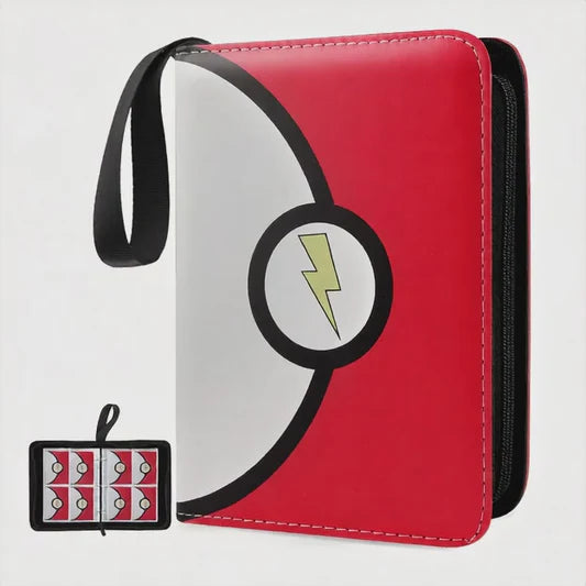 4-Pocket Trading Card Binder – 400-Card Large-Capacity Organizer – Waterproof Zipper & Portable Strap (Red & White)