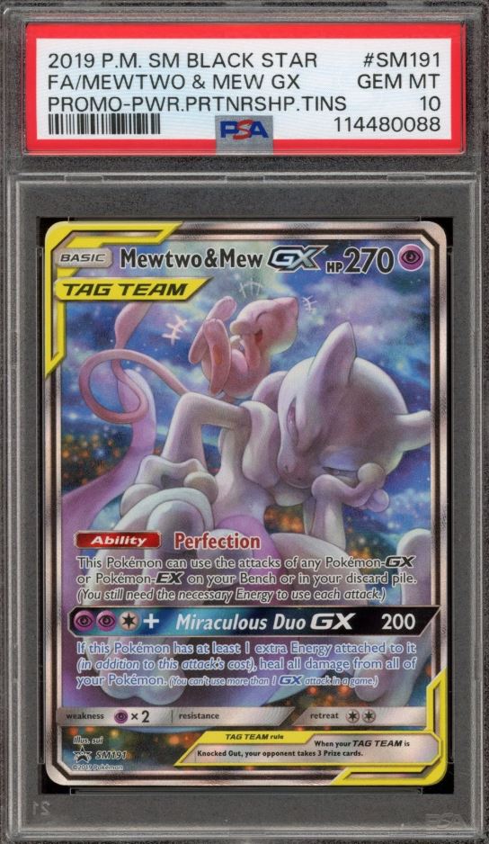 Pokemon Mewtwo & Mew GX Power Partnership Tins Full Art Promo SM191 PSA 10